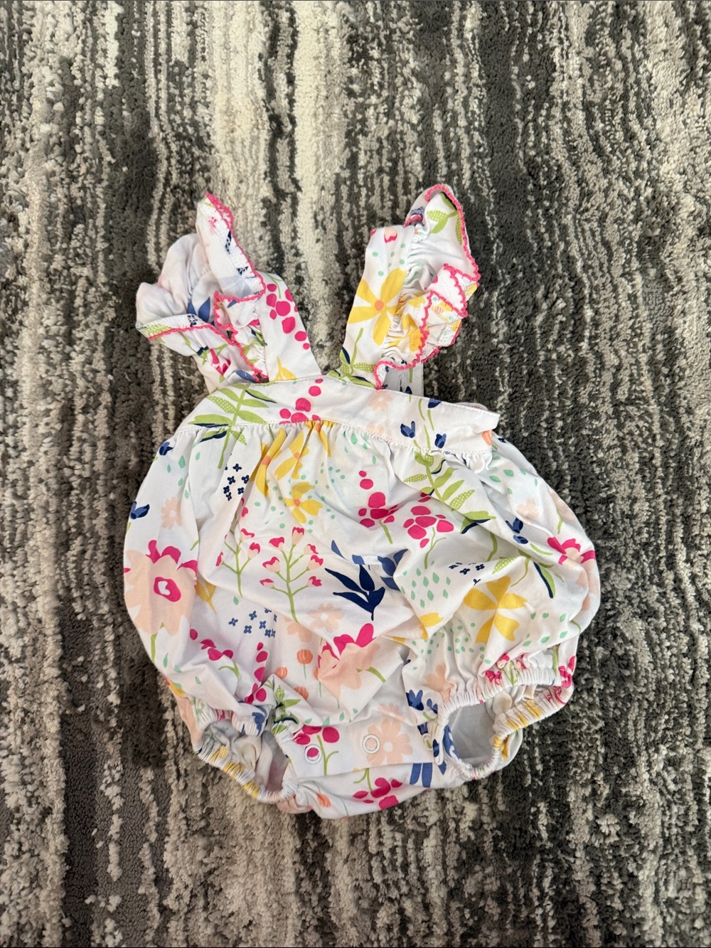 Baby Floral Ruffle-Strap One-Piece Romper - White with Multicolor Print